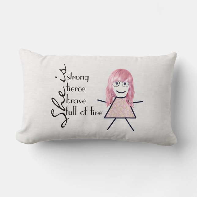Coussin Rectangle Stick Girl with Hair and Inspirational Quote (Recto)