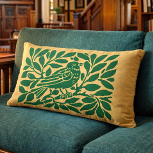 Coussin Rectangle Style Artisan Oiseau Sur Branche