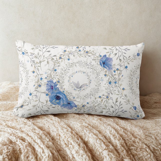 Coussin Rectangle Style floral antique vintage bleu (Créateur téléchargé)