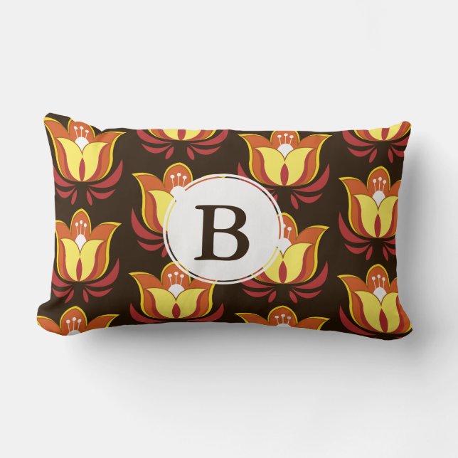 Coussin Rectangle Style hippie Super 60s Fleurs et lettre initiale (Recto)