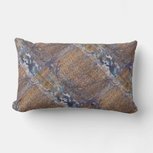 Coussin Rectangle Style industriel brun bleu gris et faux cuivre