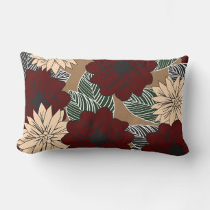 Coussin Rectangle Style Moderne Fleurs Tan Rouge Gras
