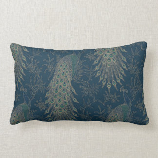 Coussin Rectangle Style victorien noir Turquoise et or Peacocks