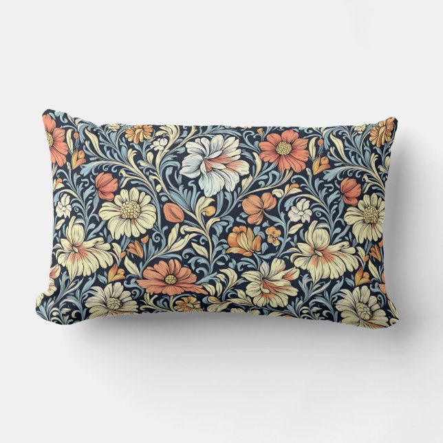 Coussin Rectangle style William Morris motif floral à feuilles d'aca (Recto)