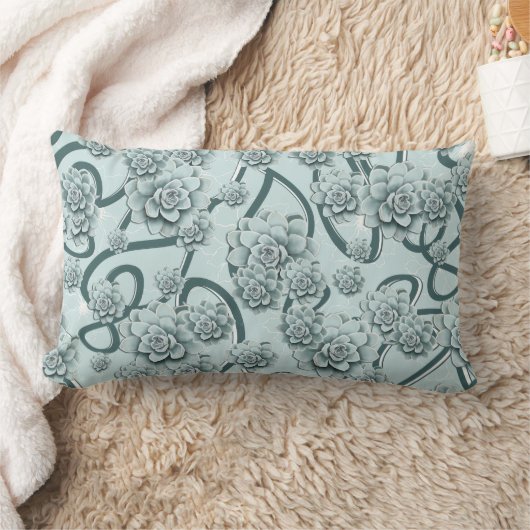 Coussin Rectangle Succulents bleus à la menthe sur les treillis vert (Couverture)