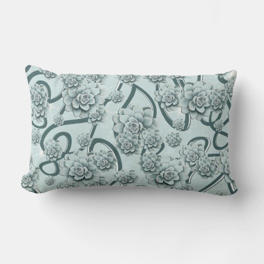 Coussin Rectangle Succulents bleus à la menthe sur les treillis vert (Recto)
