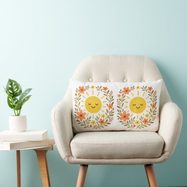 Coussin Rectangle Sun & Floral Frame Decorative Pillow (Chaise)