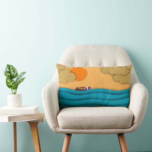 Coussin Rectangle Sunrise Ocean Ship Sun Sunset (Chaise)