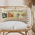 Coussin Rectangle Sunshine in the House Petit-enfant Citation 4 Phot<br><div class="desc">Créez votre propre coussin photo personnalisé avec 4 de vos photos préférées. Le design comporte la citation "le rire d'un petit-enfant est ensoleillé dans la maison". Il est écrit en calligraphie ornée avec les coeurs d'amour et une palette de couleurs ombragées de vert olive à travers jaune ensoleillé et orange...</div>