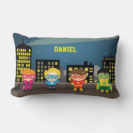 Coussin Rectangle Super-héros mignon pour chambre d'enfants Skyline (Recto)