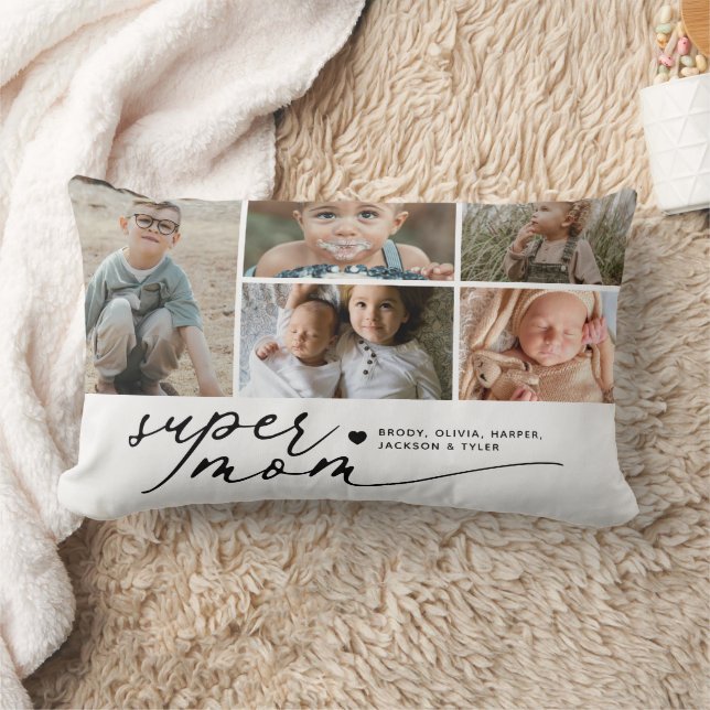 Coussin Rectangle Super Maman Moderne 5 Collage de Photos (Couverture)