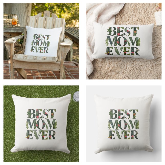 Coussin Rectangle Super Maman Moderne Incroyable Fleurs Et Plantes V (Modern Best Mom Ever Cute Flowers And Green Plants pillow)