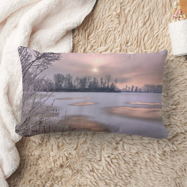 Coussin Rectangle Surface gelée | Rivière Po, Piémont, Italie (Couverture)