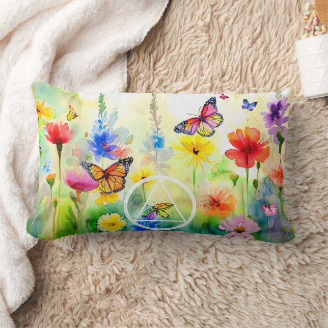 Coussin Rectangle Symbole AA Papillons et Fleurs Récupération (Couverture)