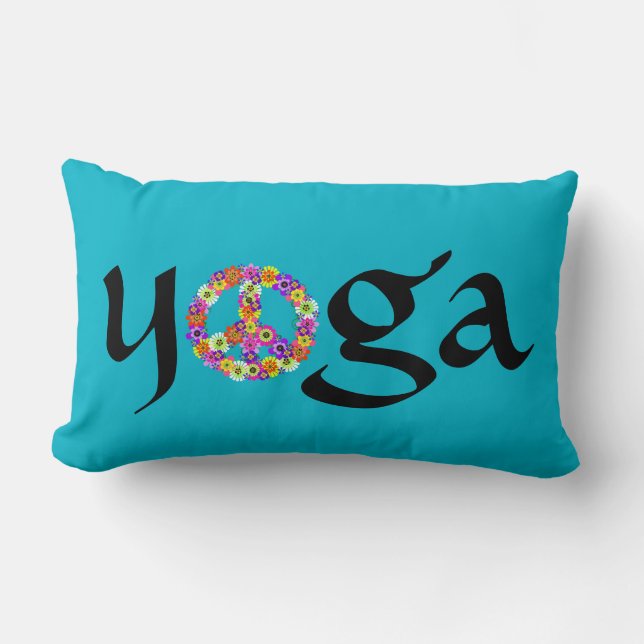 Coussin Rectangle SYMBOLE DE LA PAIX Yoga Floral sur Turquoise (Recto)