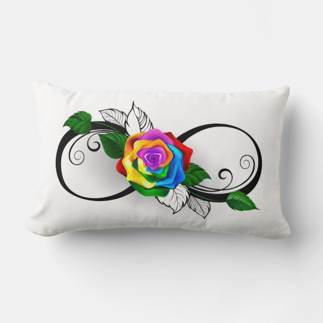 Coussin Rectangle Symbole de l'infini avec rose arc-en-ciel (Recto)