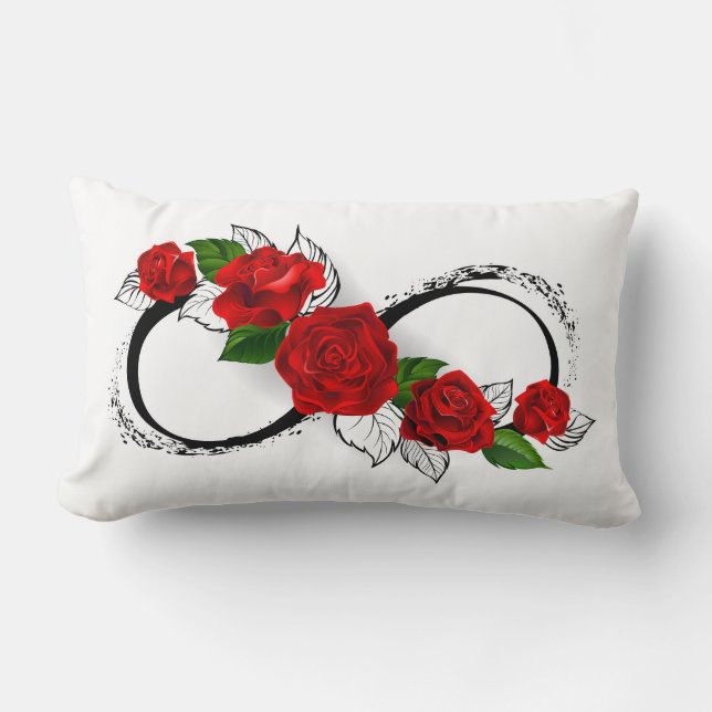 Coussin Rectangle Symbole d'infini avec les roses rouges (Recto)