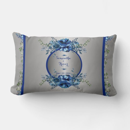 Coussin Rectangle Symphonie de pétales bleus et argentés (Recto)