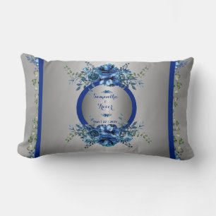 Coussin Rectangle Symphonie de pétales bleus et argentés