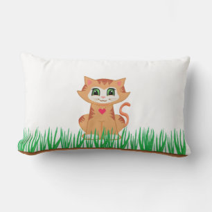 Coussin Rectangle Tabby Kitty Chat et Plante