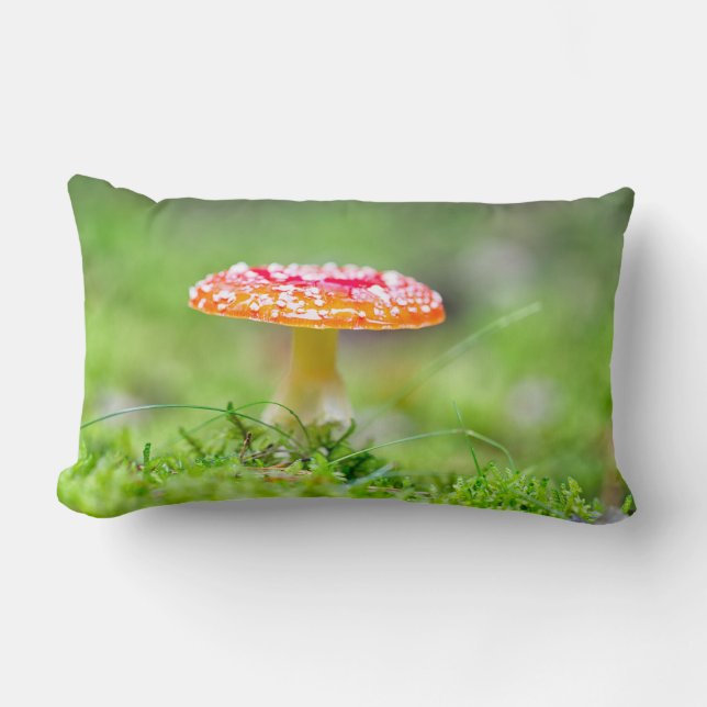Coussin Rectangle Tabouret rouge champignon chute photo avec vert (Recto)