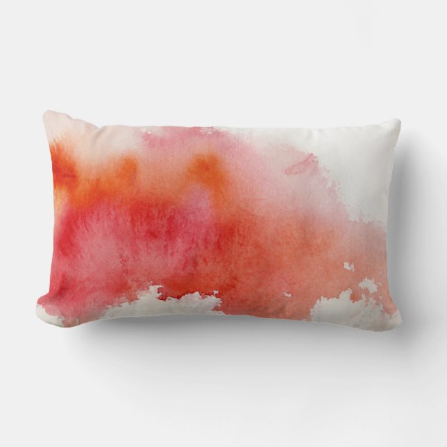 Coussin Rectangle Tache rouge, peint à la main abstrait d'aquarelle (Recto)