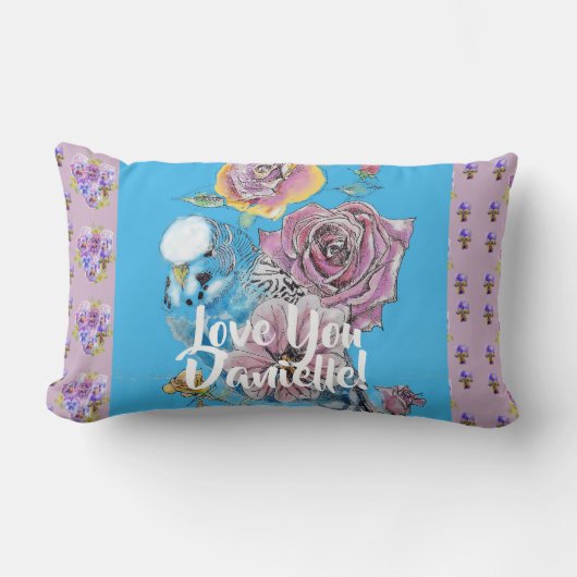 Coussin Rectangle Taie décorative fleurs lilac Blue Budgie (Recto)