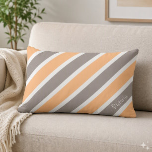 Coussin Rectangle Taie d'oreiller rayée gris et orange pêche avec no