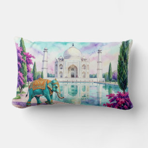 Coussin Rectangle Taj Mahal & Éléphant Aquarelle