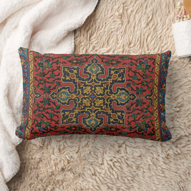 Coussin Rectangle Tapisserie de tapis persan rouge bleu classique (Couverture)