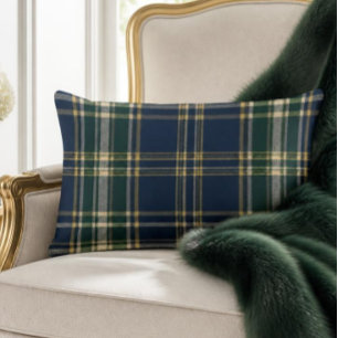 Coussin Rectangle Tartan à carreaux classique navy et vert forêt