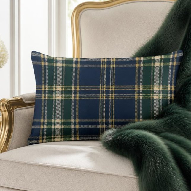Coussin Rectangle Tartan à carreaux classique navy et vert forêt (Créateur téléchargé)