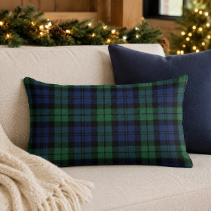 Coussin Rectangle Tartan à carreaux vert classique, marine et Black