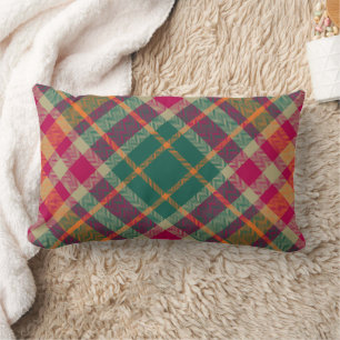 Coussin Rectangle Tartan Écossais Vert Rouge Jaune à Carreaux