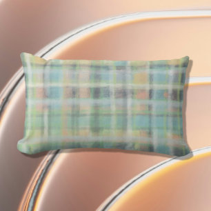 Coussin Rectangle Tartan plaid moderne pastel jaune cyan gris vert