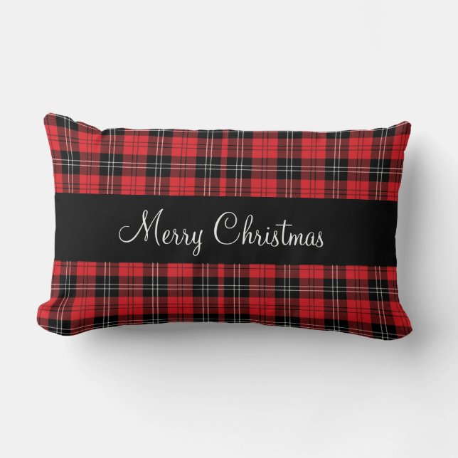 Coussin Rectangle Tartan Rouge Noir Blanc Plaid Buffalo (Recto)