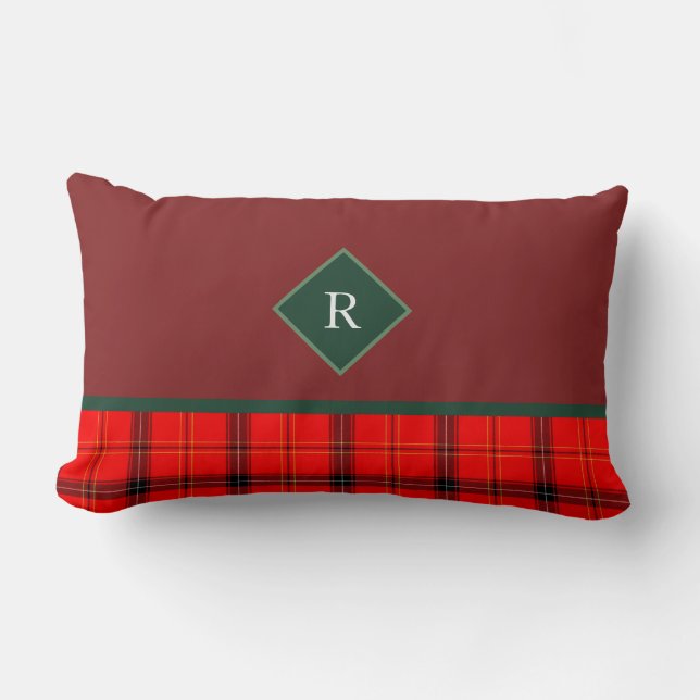 Coussin Rectangle Tartelan de Noël rouge et vert patiné Monogramme (Recto)