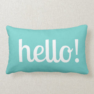 Coussin Rectangle Teal bonjour et carreau rayé