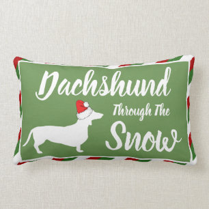 Coussin Rectangle Teckel par les rayures de Noël de neige