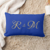 Coussin Rectangle Tendance Élégant Uni Bleu Royal Initiales Couple (Couverture)