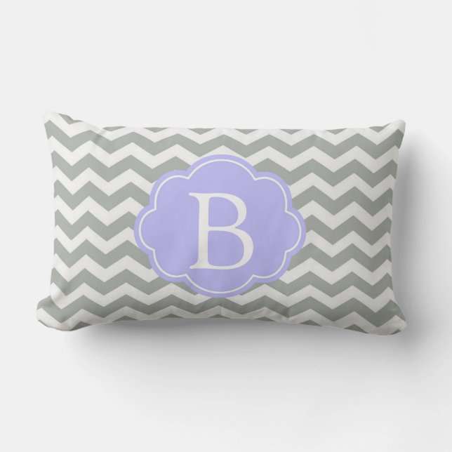 Coussin Rectangle Tendance, moderne, élégant monogramme chevron gris (Recto)