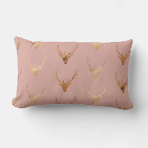 Coussin Rectangle Tête de cerf doré Blush Rose Fêtes de fin d'année