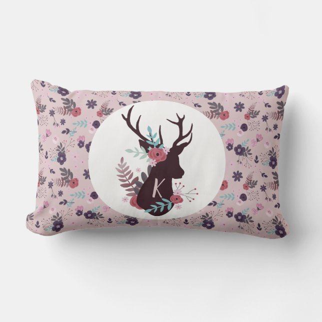 Coussin Rectangle Tête de cerf rustique initiale de monogramme flora (Recto)