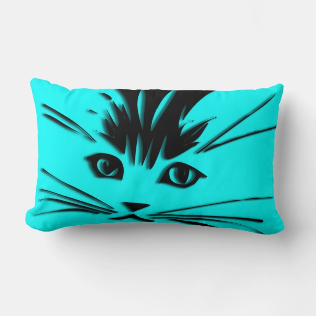 Coussin Rectangle Tête de chat Kitty bleu aqua (Recto)