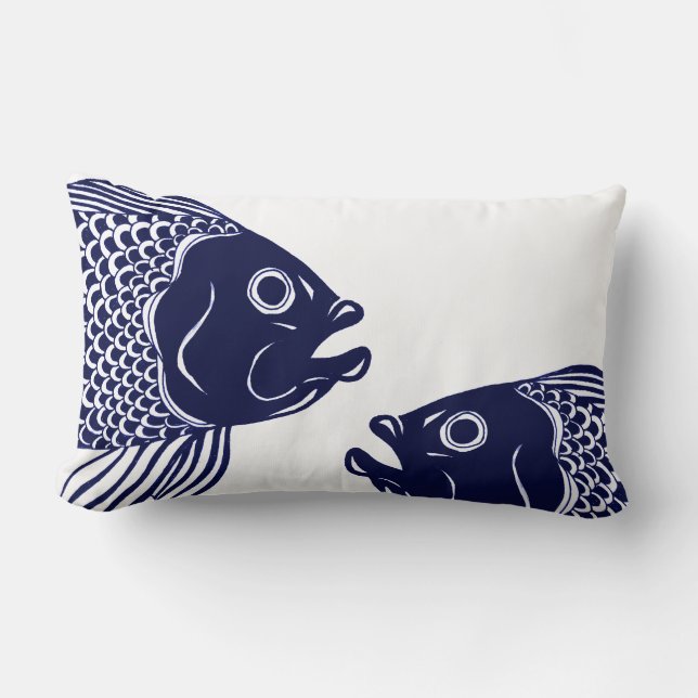 Coussin Rectangle Têtes de poisson bleu marine (Recto)