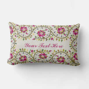 Coussin Rectangle Texte personnalisable, Motif Peonies, William Morr