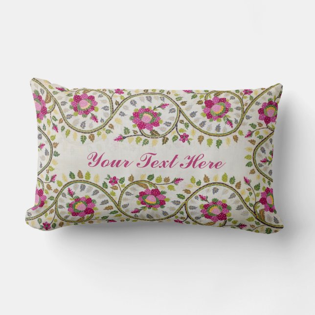 Coussin Rectangle Texte personnalisable, Motif Peonies, William Morr (Recto)