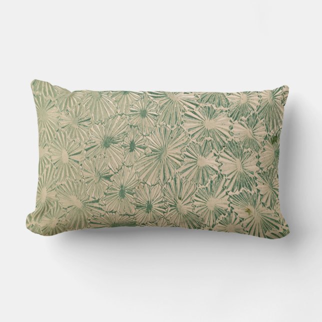 Coussin Rectangle textile floral vert et blanc (Recto)