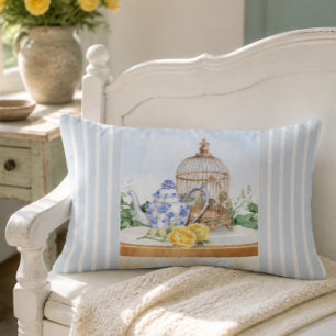 Coussin Rectangle Théière de style Chinoisérie Rose jaune et cage à