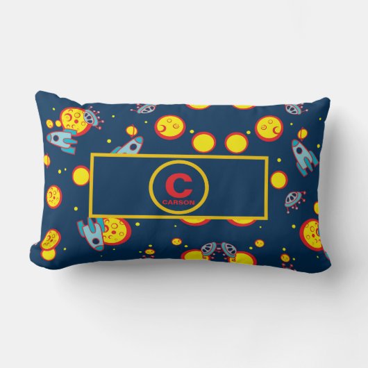 Coussin Rectangle Thème de l'espace pour les garçons en bleu rouge e (Recto)